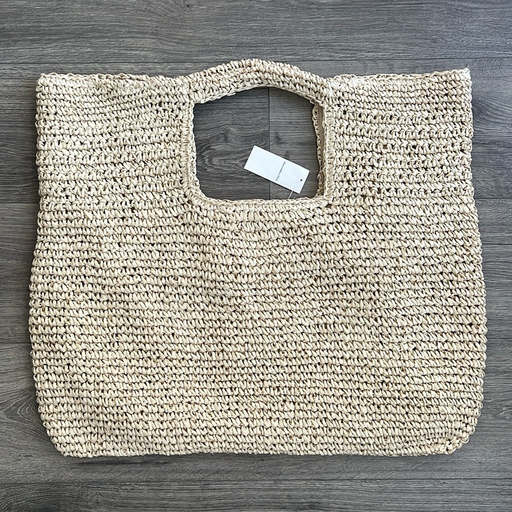 ABERCROMBIE & FITCH Oversized Straw Tote Bag Neutral Beach Bag Tan Boho Vacation